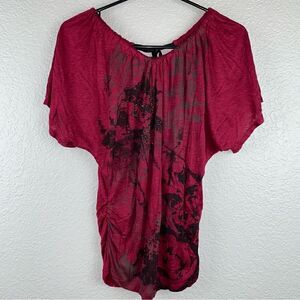 Miss Royal T Womens Floral Print Round Neck Short Sleeve Tie Back Blouse Small